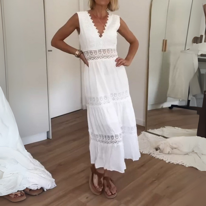 Sarah Boho Abito Midi con Scollatura a V per Donna