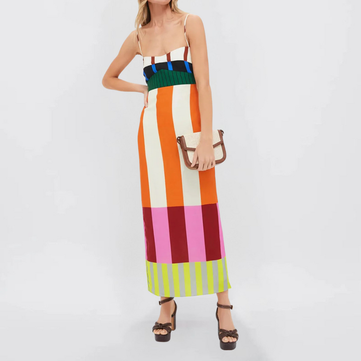 Sofia Strisce Abito Maxi con Spalline per Donna