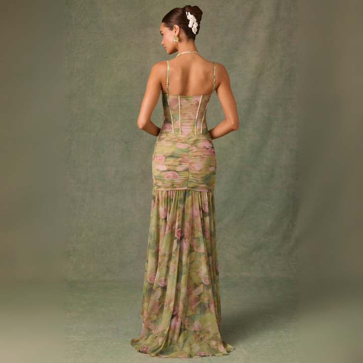 Mae Floreale Abito Arricciato con Spacco per Donna