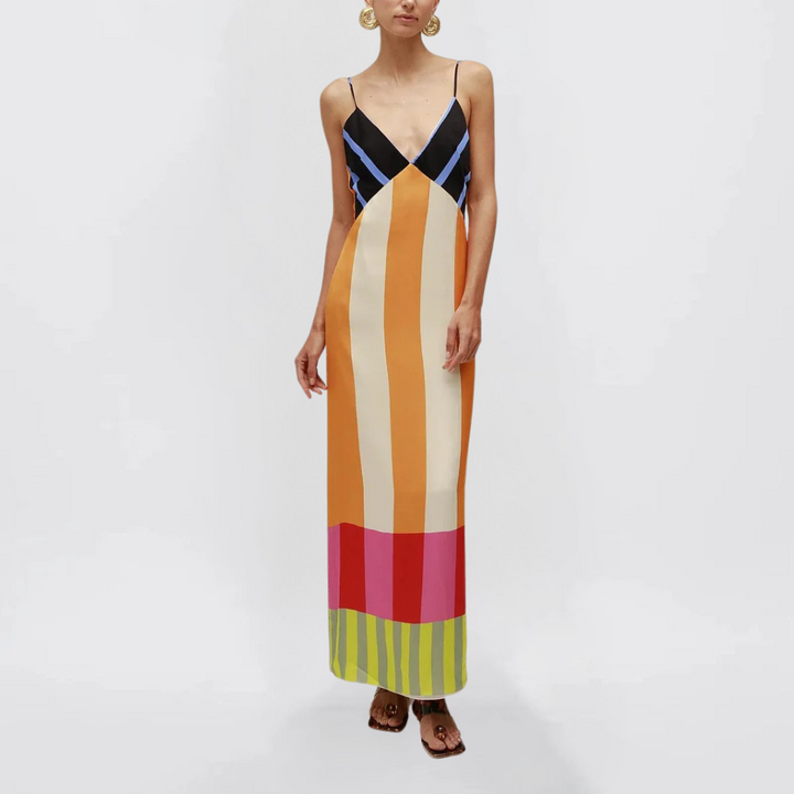 Sofia Strisce Abito Maxi con Spalline per Donna