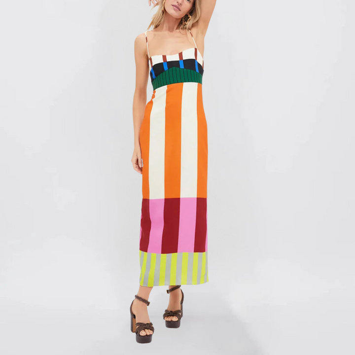 Sofia Strisce Abito Maxi con Spalline per Donna