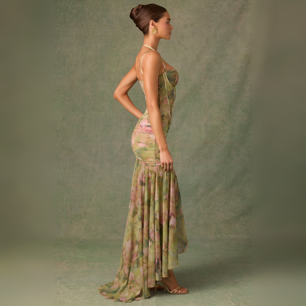 Mae Floreale Abito Arricciato con Spacco per Donna