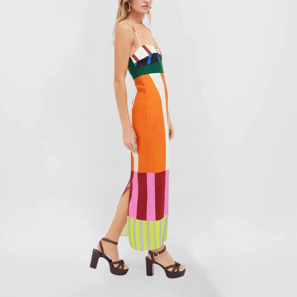 Sofia Strisce Abito Maxi con Spalline per Donna