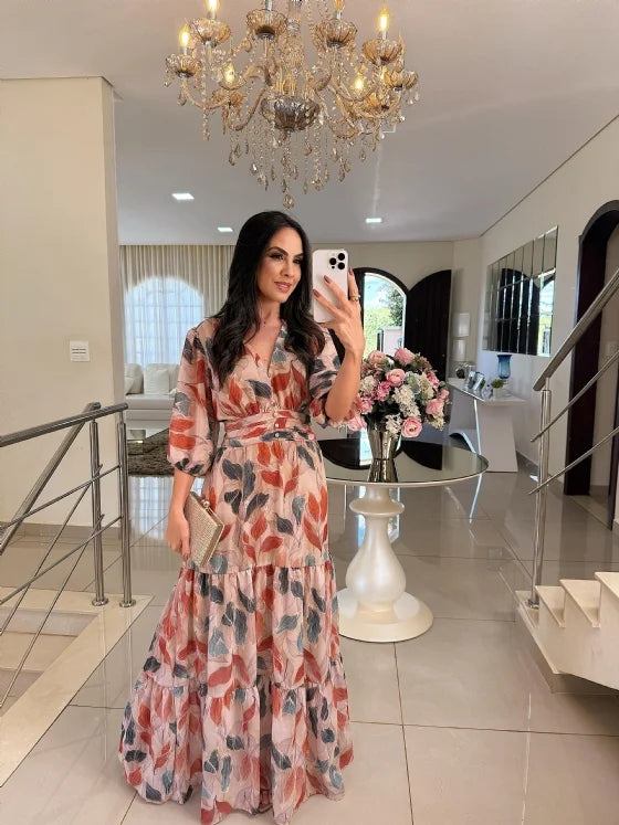 Marie Elegante Vestito Maxi a Fiori per Donna