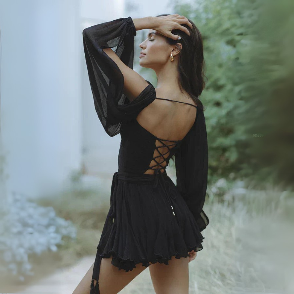 Julia Morbido Mini Abito con Volant per Donna