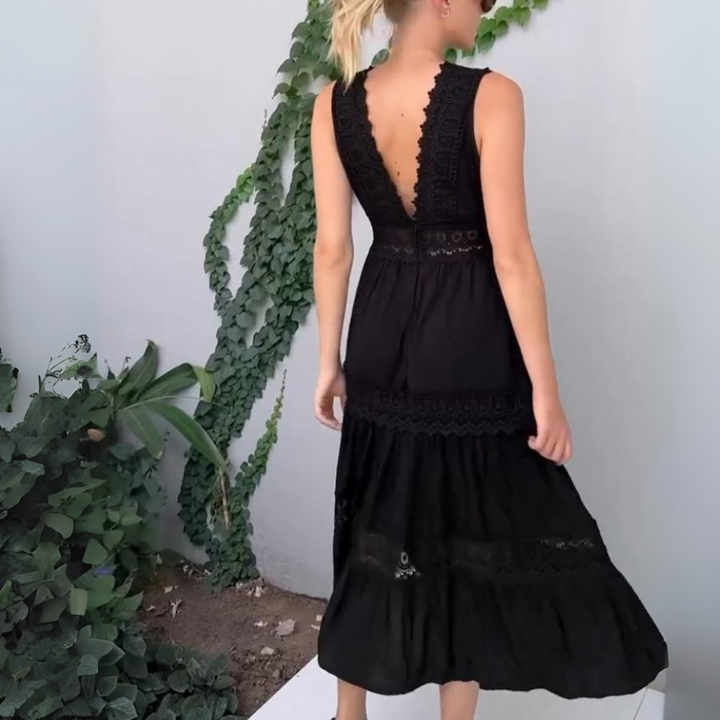 Sarah Boho Abito Midi con Scollatura a V per Donna