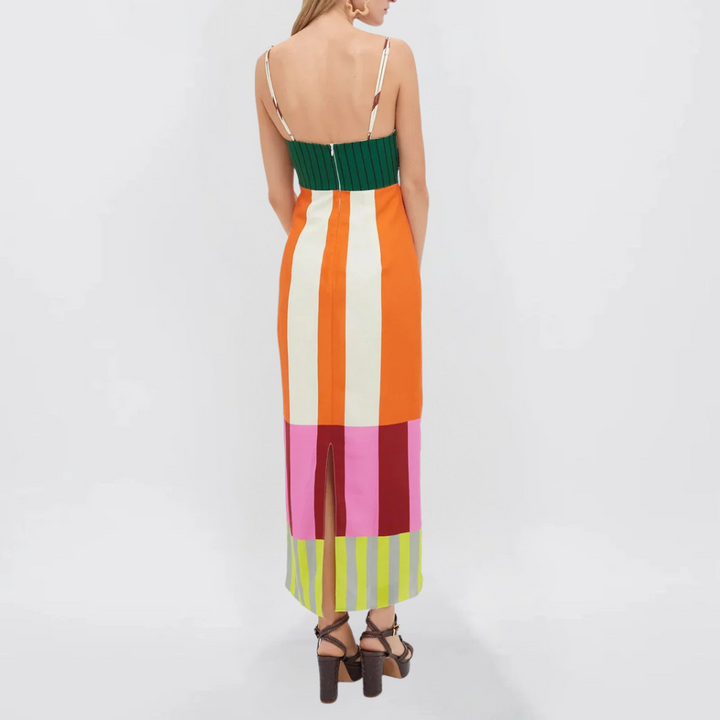 Sofia Strisce Abito Maxi con Spalline per Donna