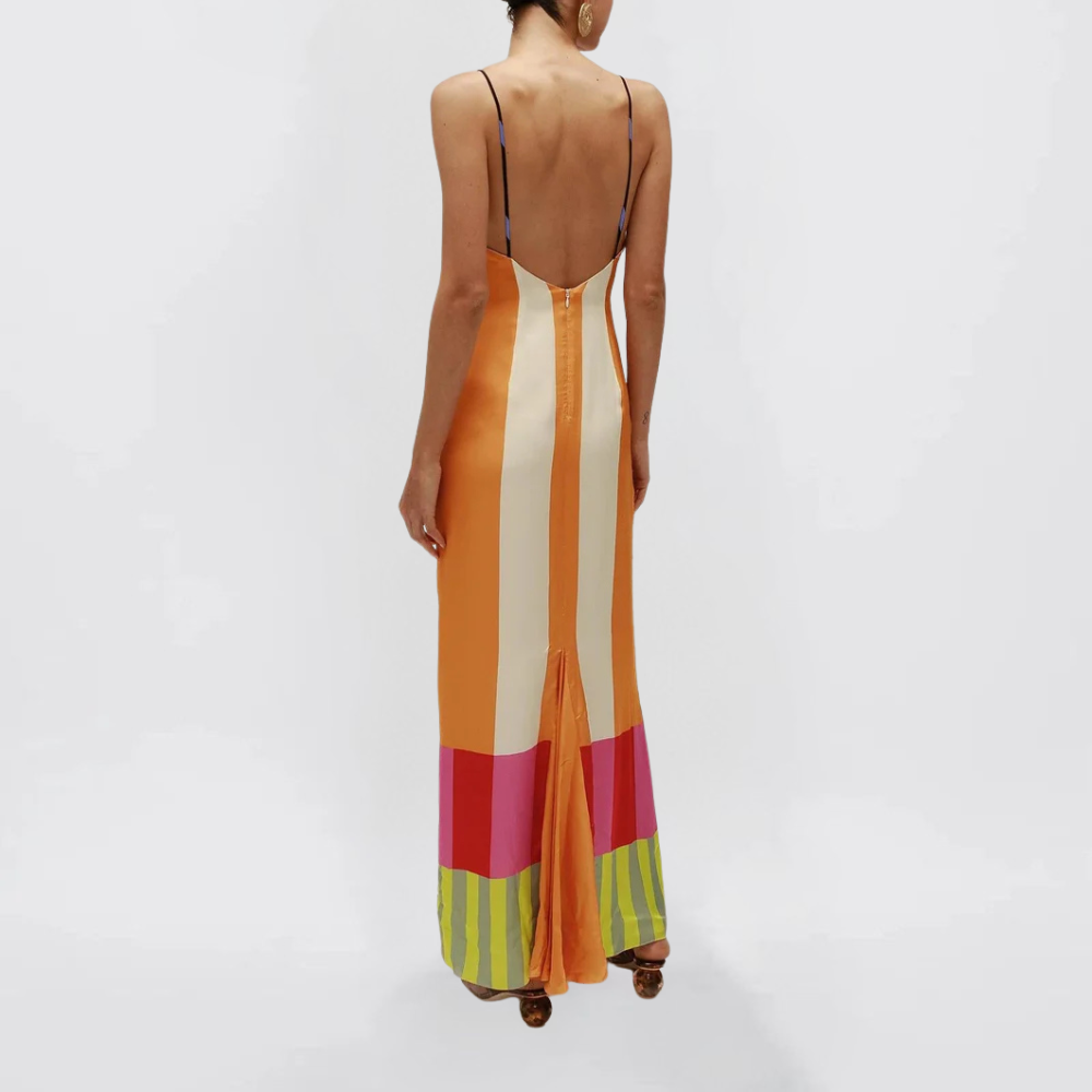 Sofia Strisce Abito Maxi con Spalline per Donna