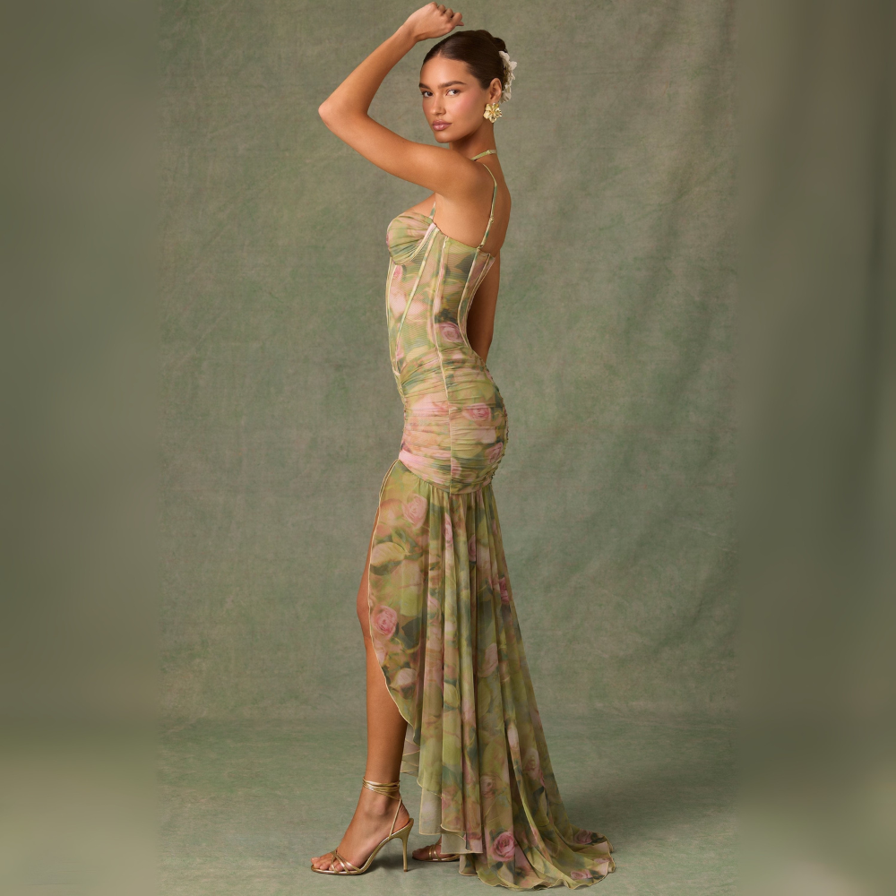 Mae Floreale Abito Arricciato con Spacco per Donna