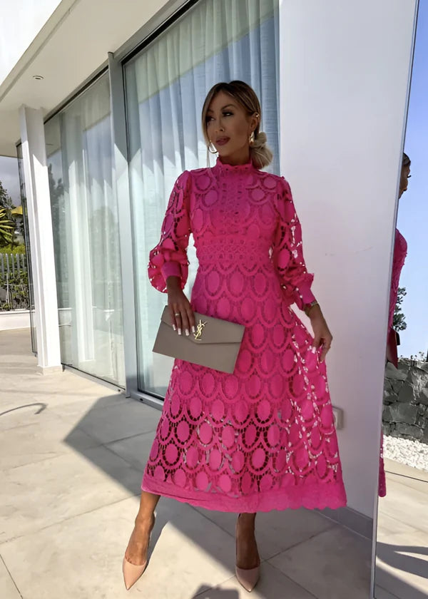 Faye Raffinata Abito Midi in Pizzo Ricamato per Donna