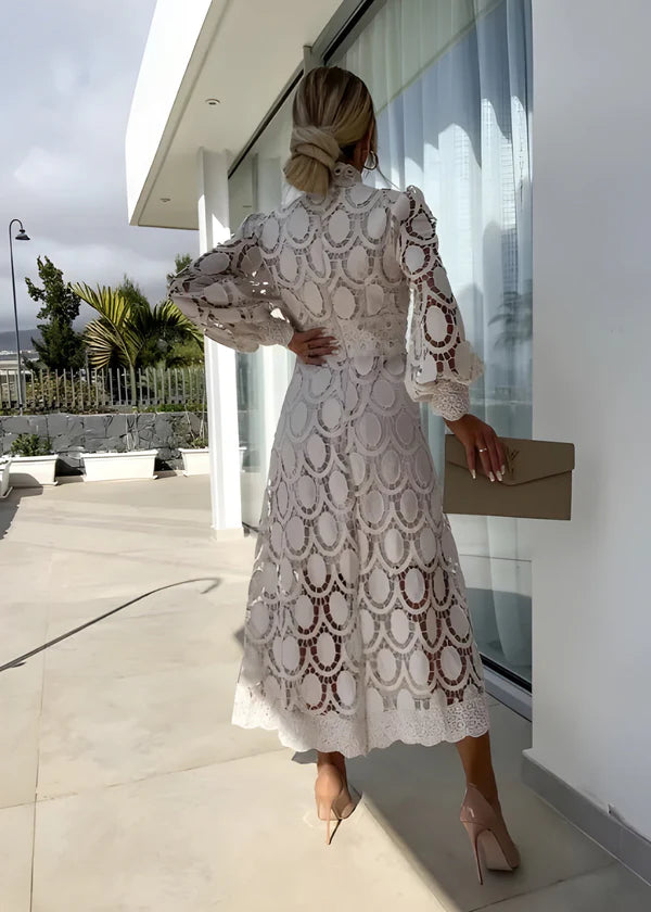 Faye Raffinata Abito Midi in Pizzo Ricamato per Donna