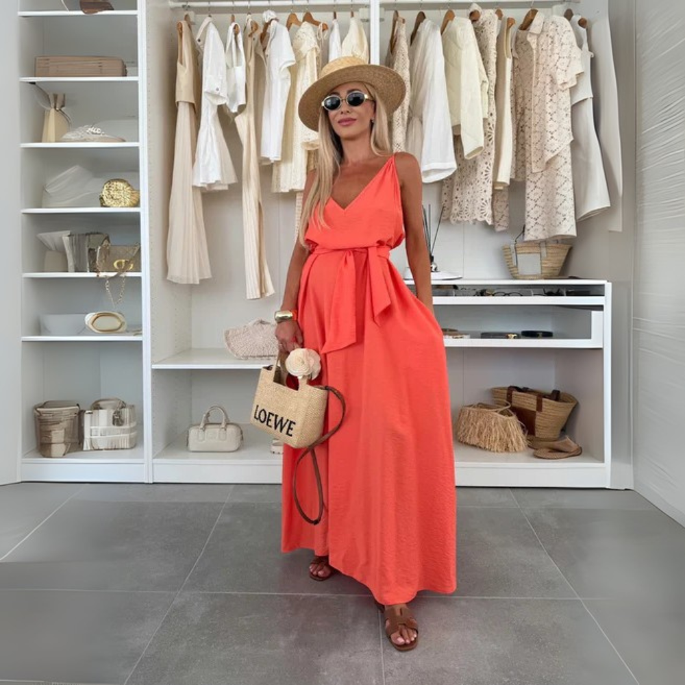 Lea Chic Abito Lungo con Cintura in Vita per Donna