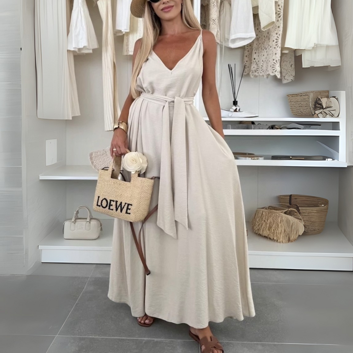 Lea Chic Abito Lungo con Cintura in Vita per Donna