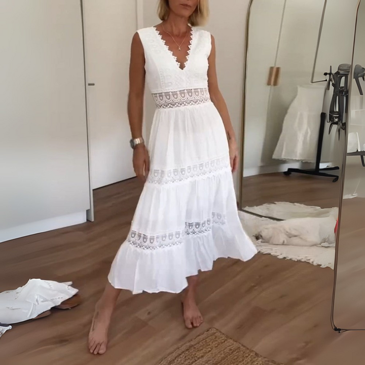 Sarah Boho Abito Midi con Scollatura a V per Donna