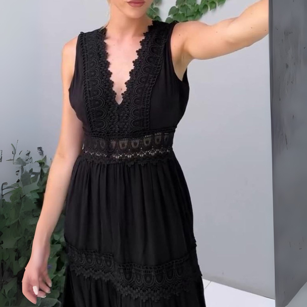 Sarah Boho Abito Midi con Scollatura a V per Donna