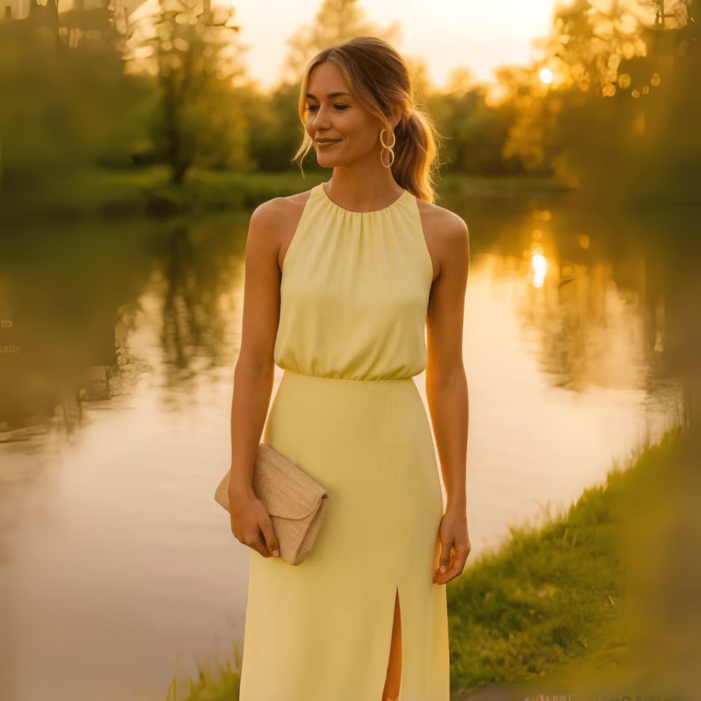 Lara Vivace Abito Midi con Scollo Halter per Donna