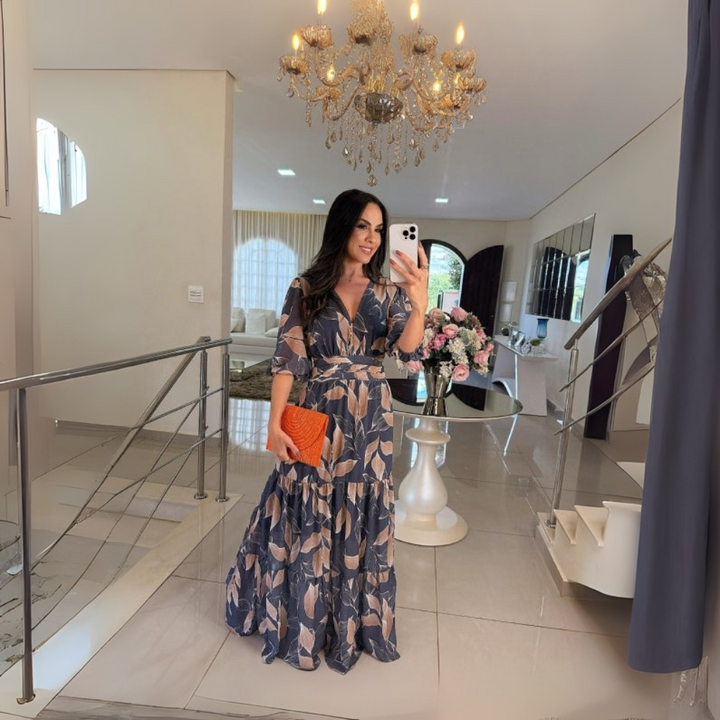 Marie Elegante Vestito Maxi a Fiori per Donna