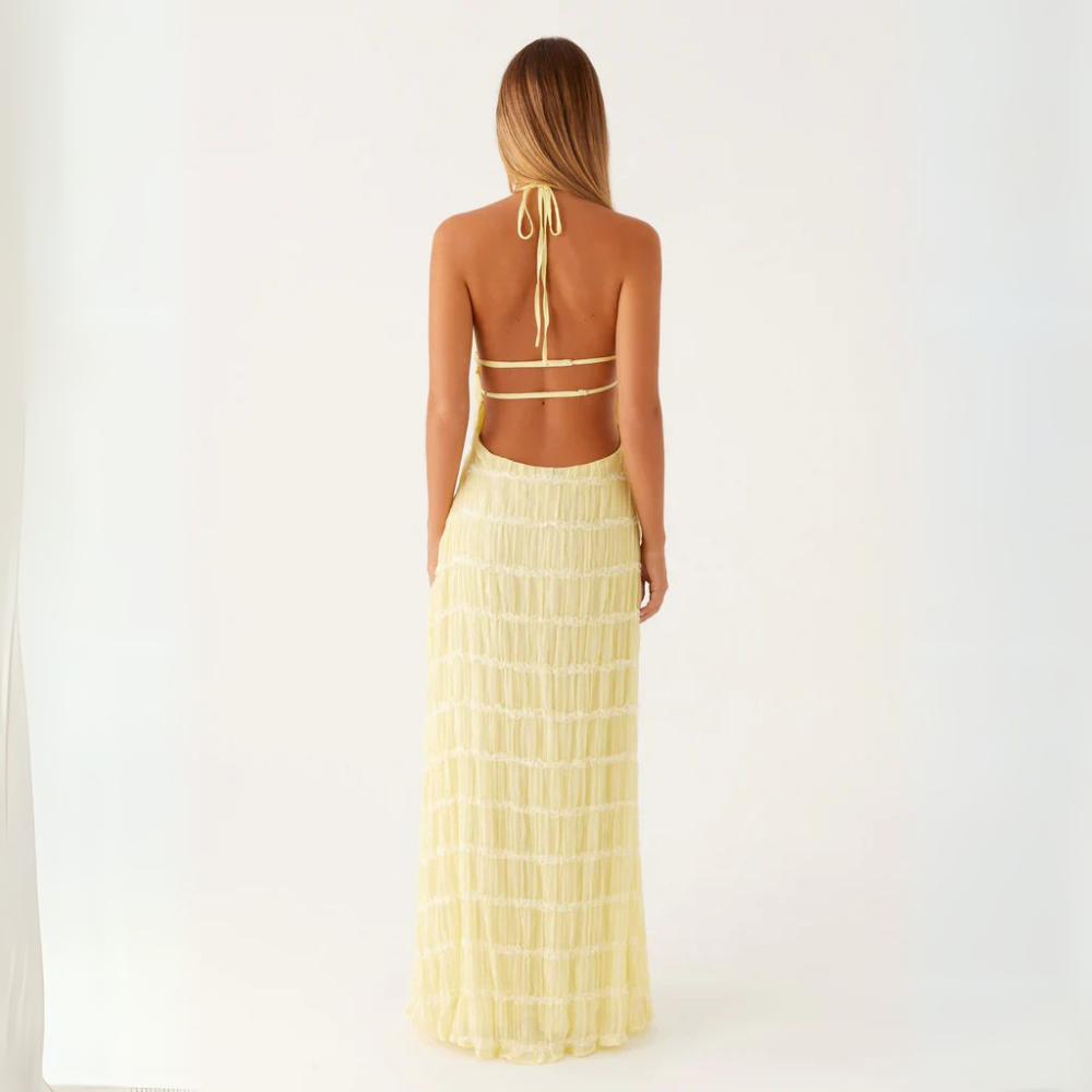 Cira Abito Lungo a Balze Collo Allacciato per Donna