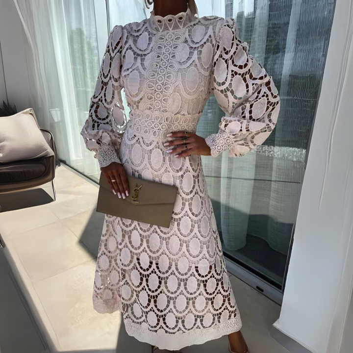 Faye Raffinata Abito Midi in Pizzo Ricamato per Donna