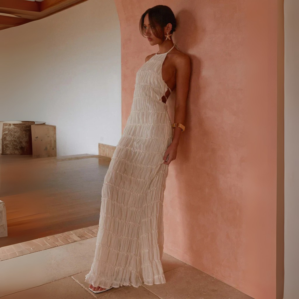 Cira Abito Lungo a Balze Collo Allacciato per Donna