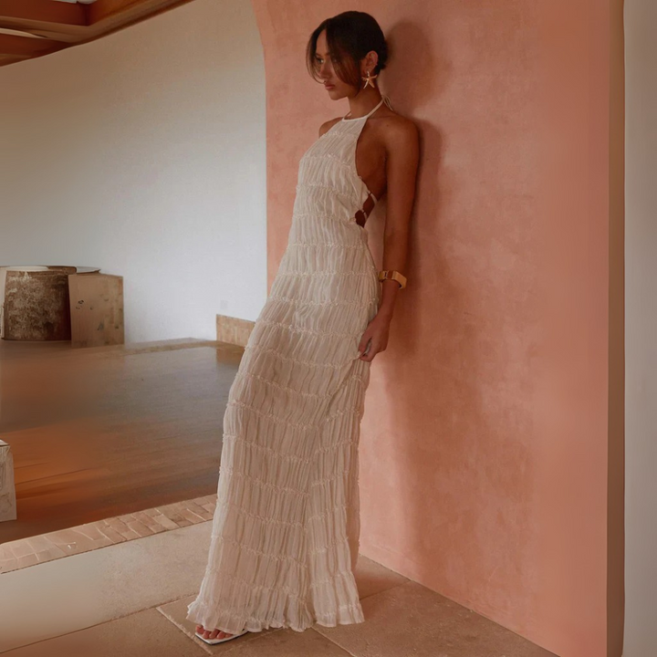 Cira Abito Lungo a Balze Collo Allacciato per Donna