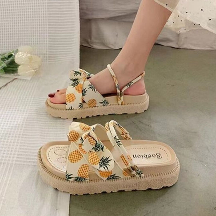 Damen-Sandalen mit Ananas-Print – luftige Sommersandalen für Damen mit tropischem Urlaubsflair