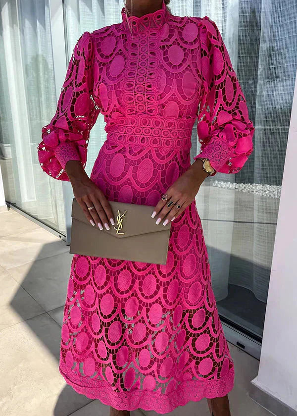 Faye Raffinata Abito Midi in Pizzo Ricamato per Donna