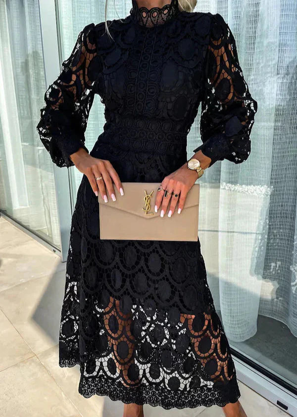 Faye Raffinata Abito Midi in Pizzo Ricamato per Donna