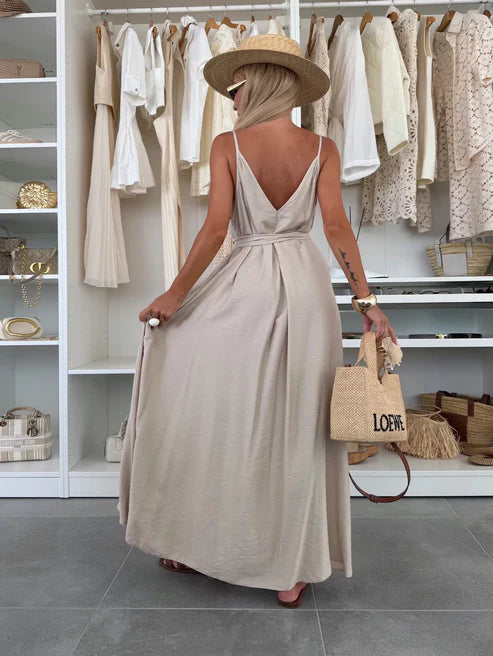 Lea Chic Abito Lungo con Cintura in Vita per Donna