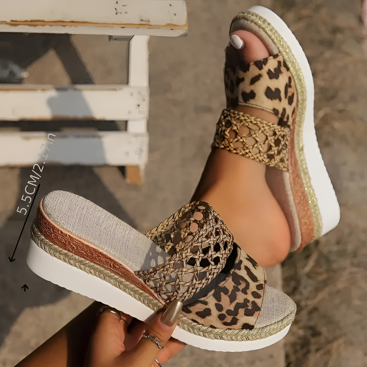 Lily Modaioli Sandali con Zeppa Intrecciata Animalier per Donna