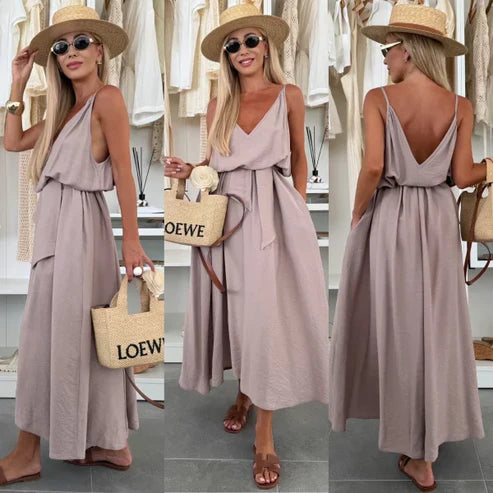 Lea Chic Abito Lungo con Cintura in Vita per Donna