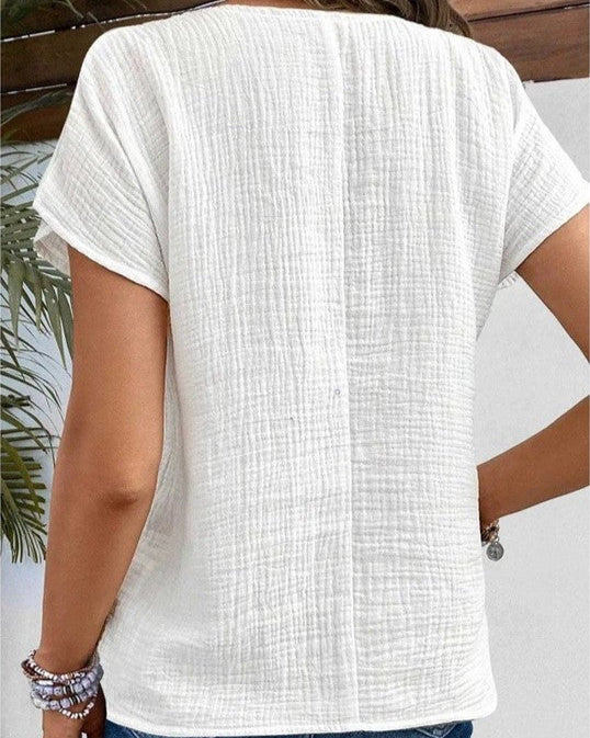 Luna Morbida Camicetta a Maniche Corte con Bottoni per Donna