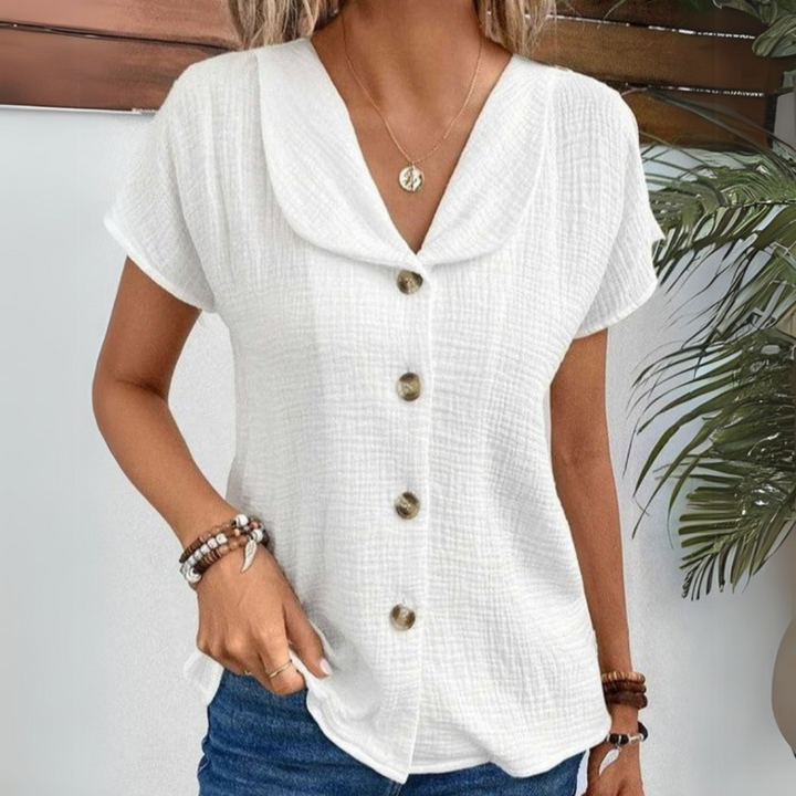 Luna Morbida Camicetta a Maniche Corte con Bottoni per Donna