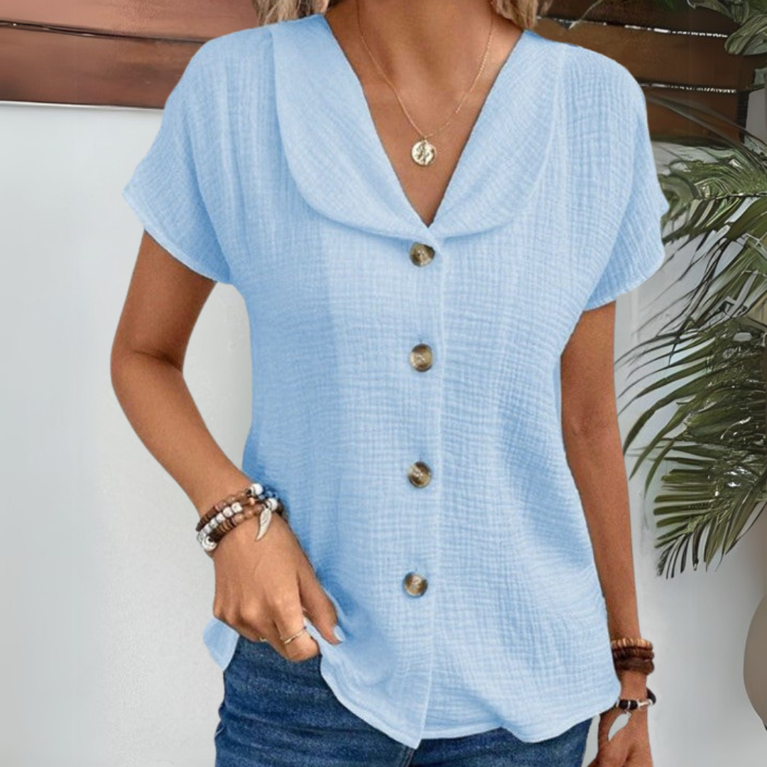 Luna Morbida Camicetta a Maniche Corte con Bottoni per Donna