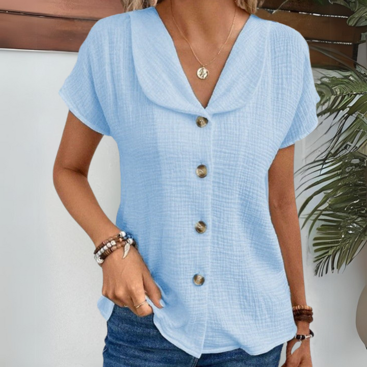 Luna Morbida Camicetta a Maniche Corte con Bottoni per Donna