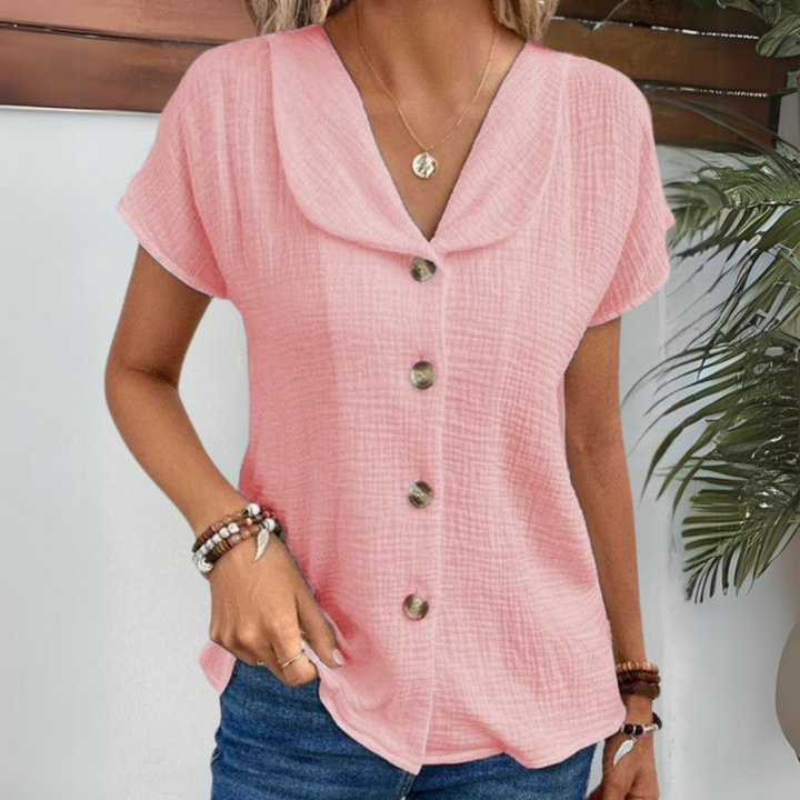 Luna Morbida Camicetta a Maniche Corte con Bottoni per Donna