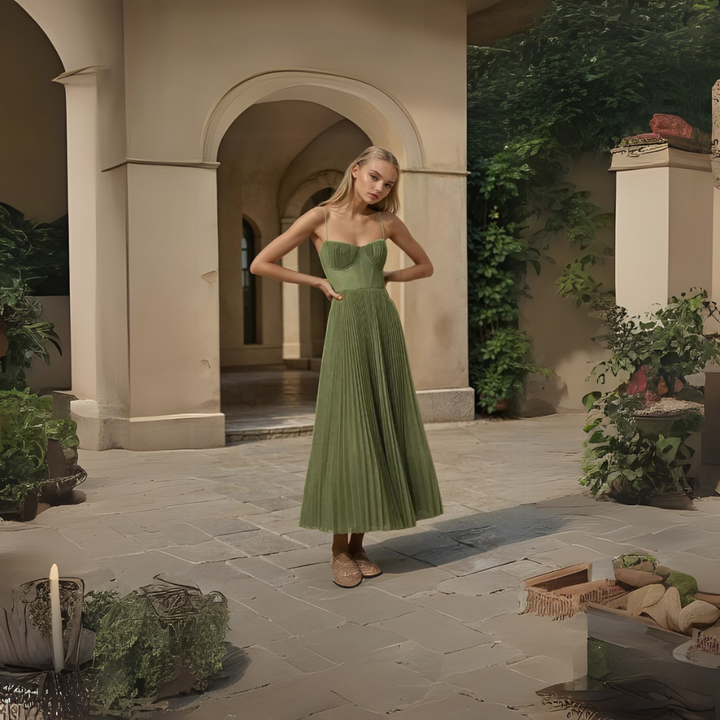 Thea Elegante Abito Midi Plissettato per Donna