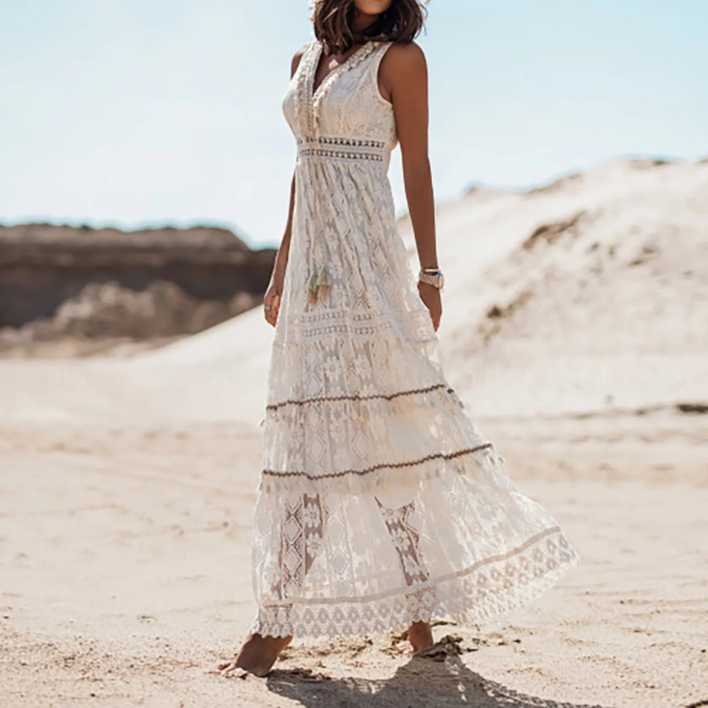 Ivie Romantico Abito Boho con Ricami per Donna